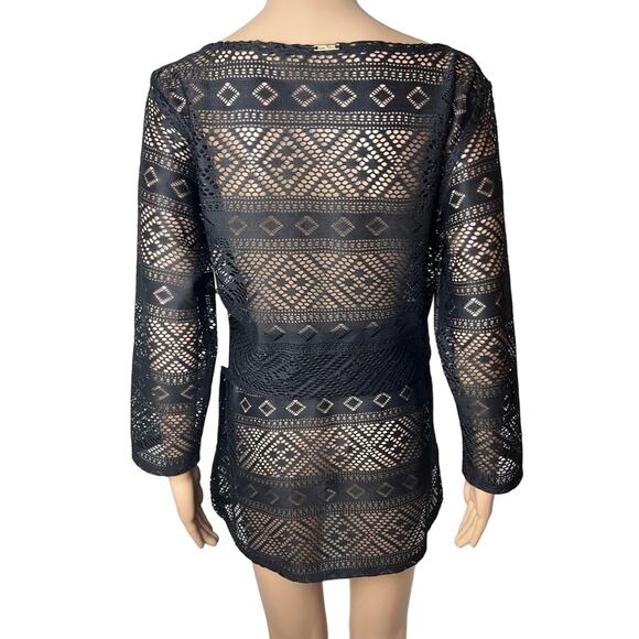 New Anne Cole Black Lace Crochet Cinch Waist Swimsuit Coverup - Picture 4 of 12
